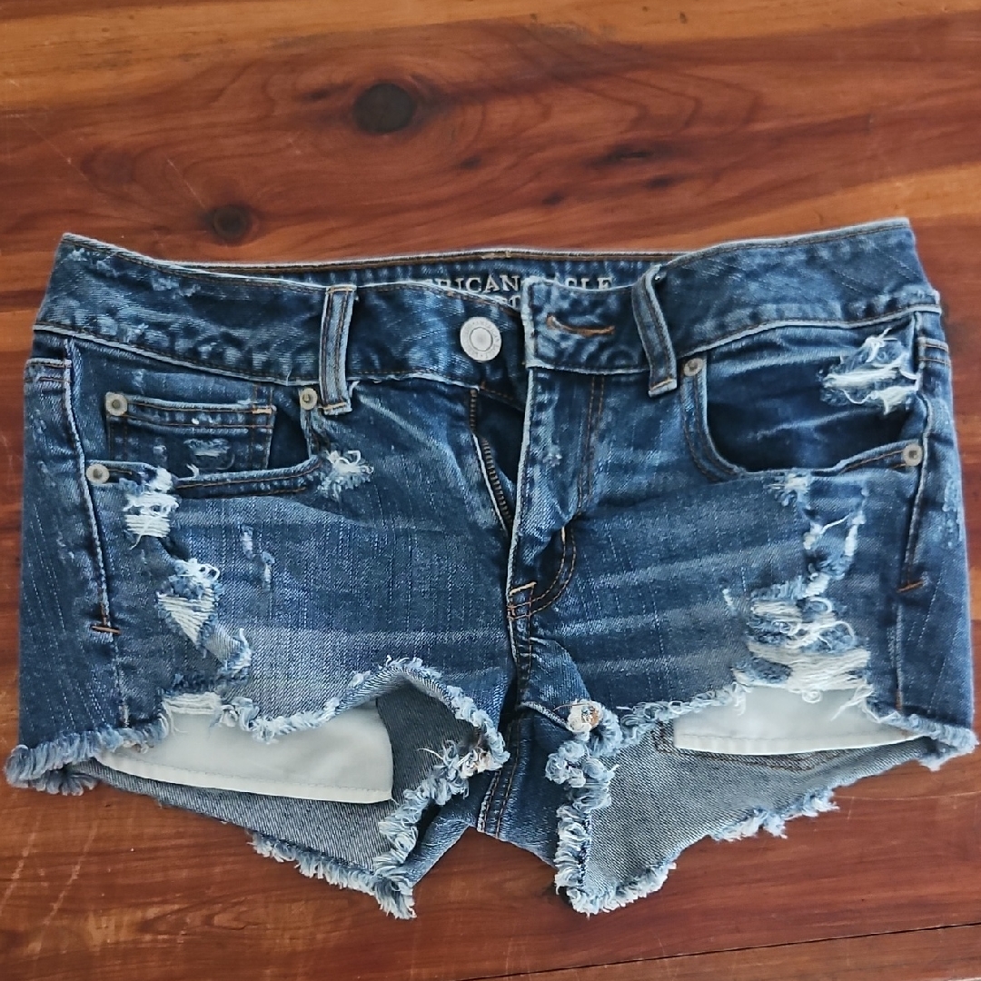 American Eagle Outfitters Blue Distressed Jean Shorts Shortie 6 Stretch